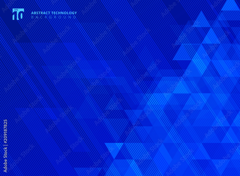 Poster abstract lines and triangles pattern technology on blue gradients background.