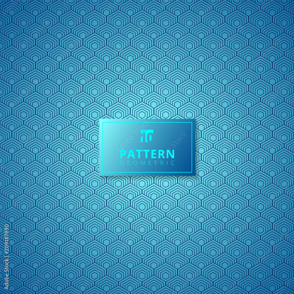 Poster abstract blue hexagon border pattern background.
