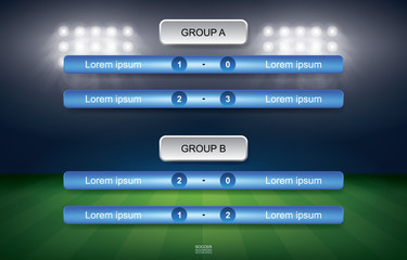 Match schedule of soccer football cup with stadium background. Soccer football tournament schedule. Vector.