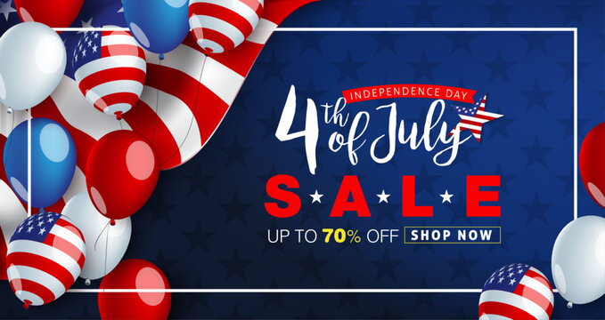 Independence day USA sale promotion advertising banner template american balloons flag decor.4th of July celebration poster template.voucher discount.Vector illustration .