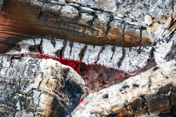 Closeup of burning wood