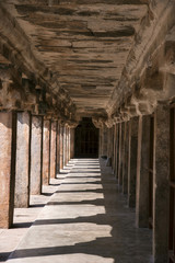 Carved pillars inside the Brihadishvara Temple, an UNESCO World Heritage Site , Thanjavur, Tamil Nadu, India