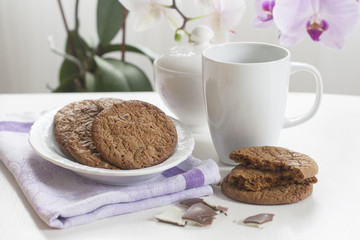 Breakfast with homemade milk chocolate biscuits