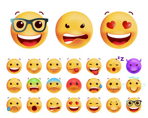 Set of Cute Emoticons on White Background. Isolated Vector Illustration 