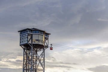 Tower of touristic transportation Port Vell Aerial Tramway, Barcelona.