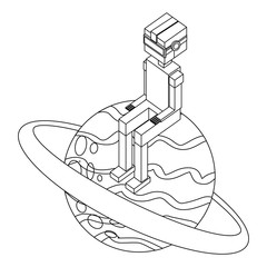 boy using vr goggles sitting on 3d planet vector illustration outline