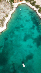 Aerial drone bird's eye view photo of Tunnel in Athens riviera seaside road known as hole of Karamanlis, Attica, Greece