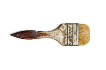 Old paint brush isolated on white background.