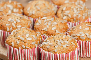 Home Baked Super Food Muffins With Sunflower Seeds, Banana, Oats.