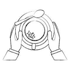 hand holding coffee cup with spoon on dish vector illustration sketch