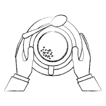 Hand Holding Coffee Cup With Spoon On Dish Vector Illustration Sketch