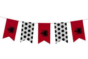 Albania flag and soccer ball texture football flag bunting. 3D Rendering