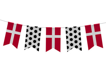 Obraz premium Denmark flag and soccer ball texture football flag bunting. 3D Rendering
