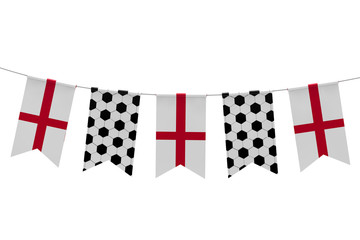 England flag and soccer ball texture football flag bunting. 3D Rendering