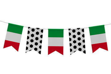 Italy flag and soccer ball texture football flag bunting. 3D Rendering