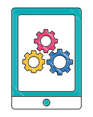 tablet device with gears isolated icon vector illustration design