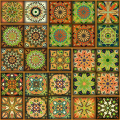 Ethnic floral mandala seamless pattern. Colorful mosaic background.