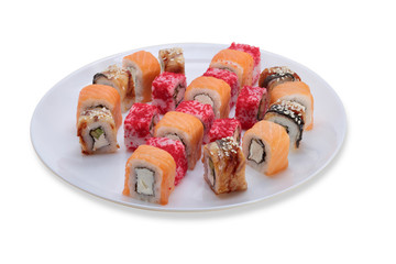 Dish with sushi rolls