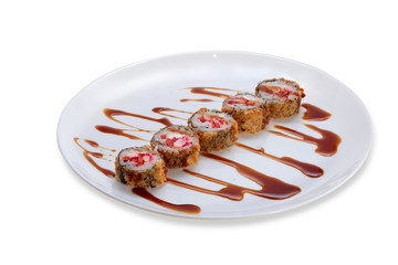 Dish with sushi rolls