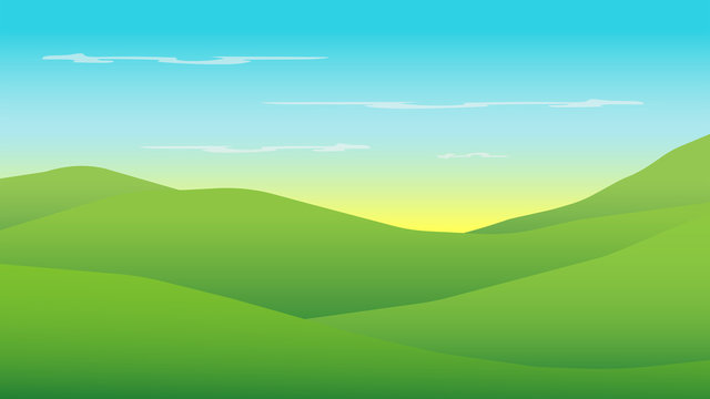 green hills in morning with sunrise;country landscape background;feeling fresh