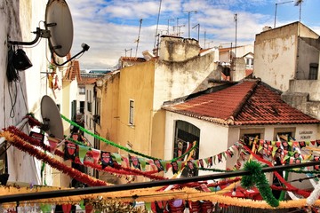 Streets adorned with garlands in Alfama, Lisbon