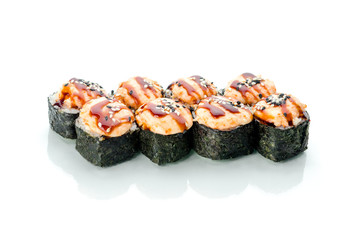 Baked rolls on white background with reflection