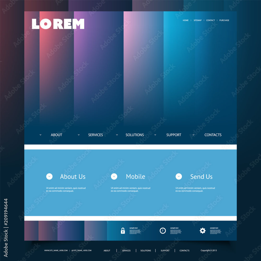Poster website design template for your business with colorful striped pattern