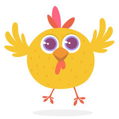 Cute cartoon yellow chicken. Farm animals. Vector illustration of a cute chicken. Mock up for print decoration isolated on white