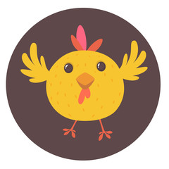 Cute cartoon yellow chicken. Farm animals. Vector illustration of a cute chicken. Mock up for print decoration isolated on white