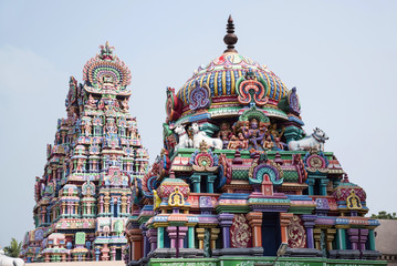 Colourful carved gopuram, near Shiva temple, Gangaikonda Cholapuram, Tamil Nadu
