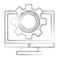 monitor computer setting work image vector illustration sketch