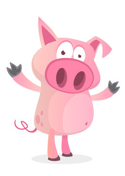 Happy cartoon pig illustration. Vector