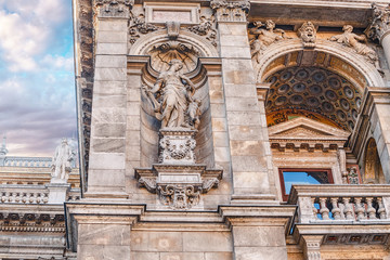 Close-up detail of the facade of St. Stephen's Basilica church in Budapest, Hungary. Main tourist attraction in the city