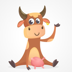 Funny cartoon cow character isolated on white background. Farm animals. Vector illustration