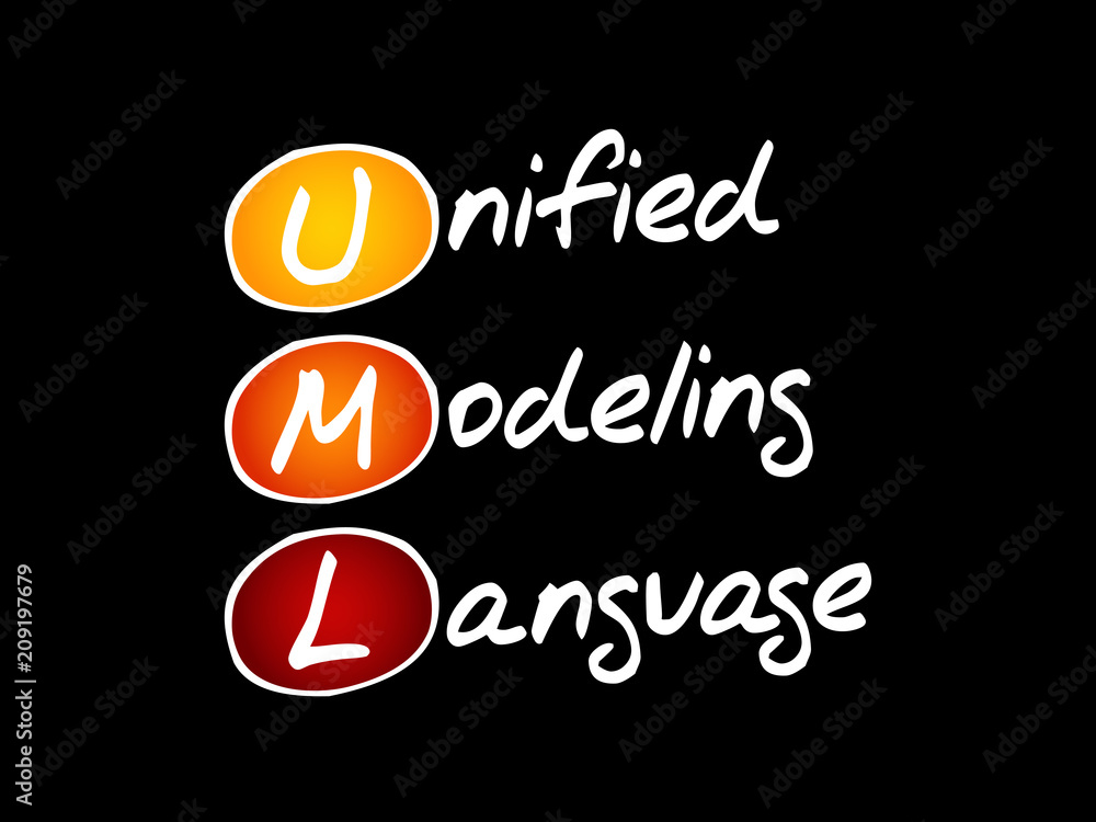 Aufkleber uml - unified modeling language acronym, technology concept background