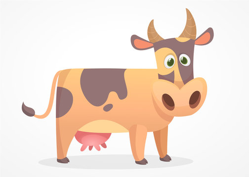 Cartoon cow flat design icon isolated on white background. Cartoon cow. Farm animals