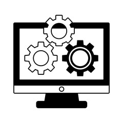monitor computer with gears isolated icon vector illustration design