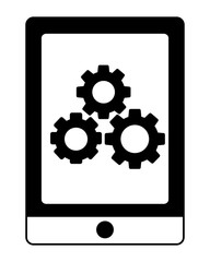 tablet device with gears isolated icon vector illustration design