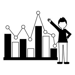 young man with statistical graphics isolated icon vector illustration design