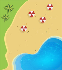 Cartoon background with beach. View above. Vector illustration