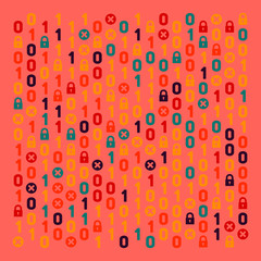 Streaming abstract binary code background with padlock. Data and technology, decryption and encryption. Coding or Hacker concept.