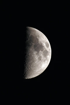 The Massif Central. Cantal. Plateau Trizac. Close up of a first quarter moon.