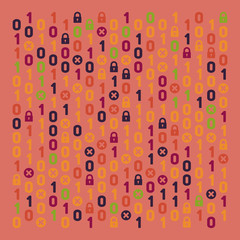 Streaming abstract binary code background with padlock. Data and technology, decryption and encryption. Coding or Hacker concept.