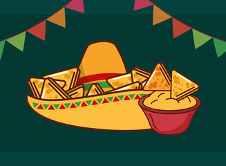 snack of nachos in hat mexican food vector illustration