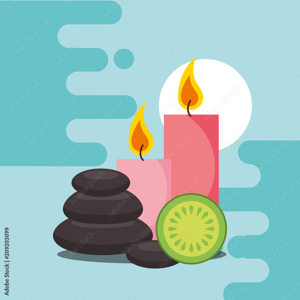 Poster stone therapy candles aroma spa wellness vector illustration