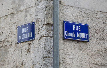 Road signs in Giverny, once home to the famous impressionist painter Claude Monet