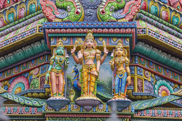 Fototapeta na wymiar Exterior decoration of Sri Mahamariamman Temple, Bangkok, Thailand