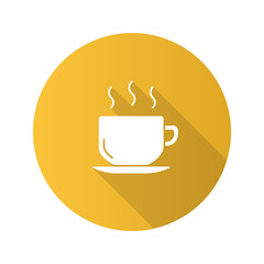 Cup with hot drink flat design long shadow glyph icon