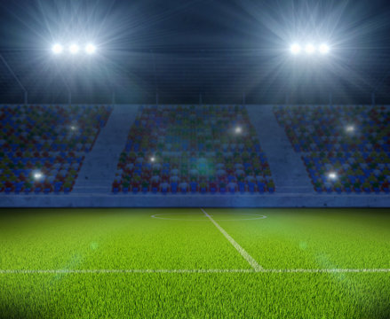 Soccer Stadium with Green Grass Field Background