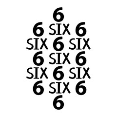 Black numerals and words six.